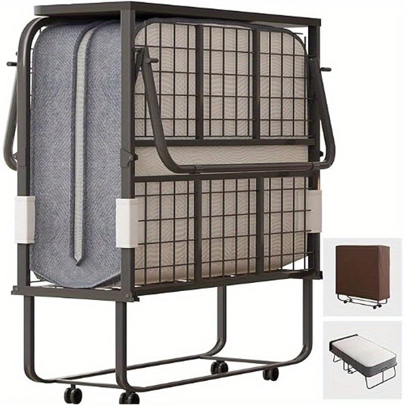 38In/31In Folding Bed with Foam Mattress Rollaway Bed, Space-Saving Guest Bed with Headboard, Portable Foldable Extra Bed for Adults with Sturdy Metal Frame