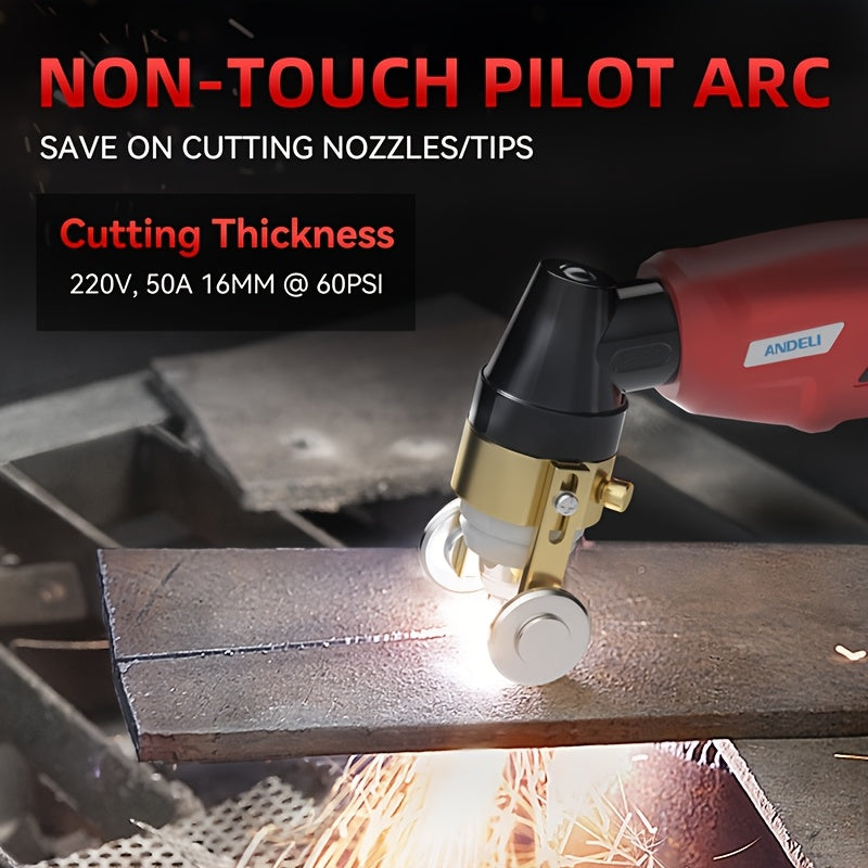 Plasma Cutting Machine 50APM Unguided Arc Plasma Cutting Machine Air Cutting Machine 110/220V Dual Voltage with DC Inverter IGBT, 1/2 Inch Clean Cutting, 3/4 Inch Extreme Cutting, Clearer LCD Display, High-Frequency Non-Contact Metal Cutting Machine