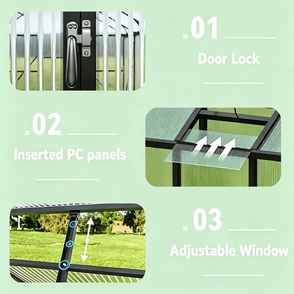 [Polycarbonate Greenhouse] 10X12 FT Greenhouse, Greenhouses For Outside, Polycarbonate Greenhouse With Aluminum Frame, Lockable Door And Ajustable Roof Vent For Backyard, Green Houses For Outside Garden Backyard, Patio, Garden Houses