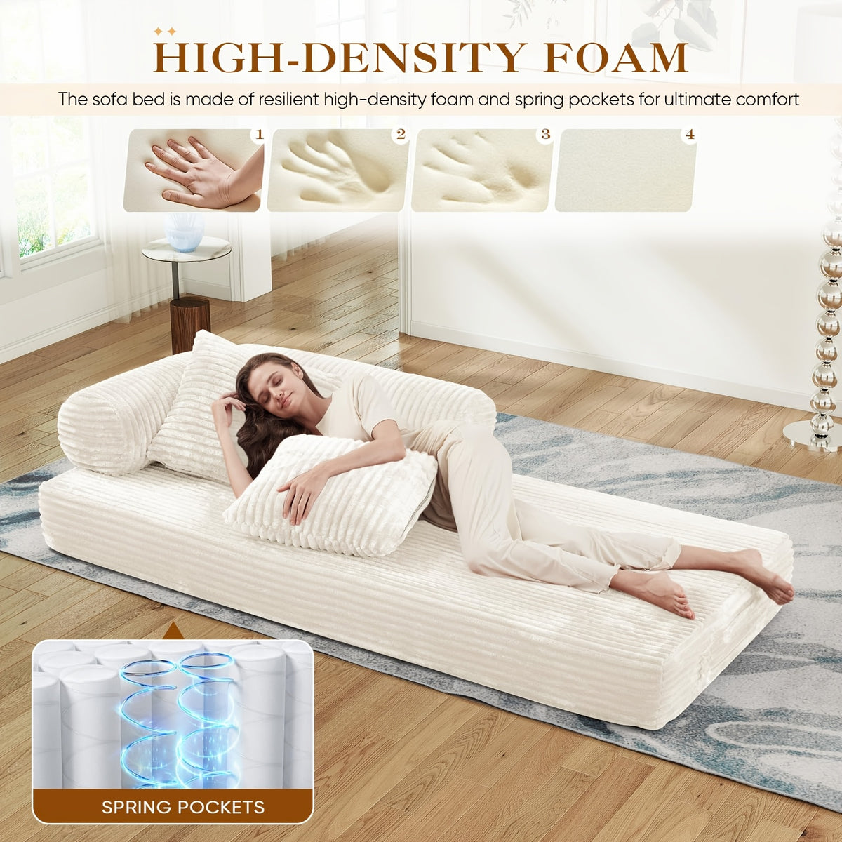 Futon Sets Convertible Floor Sofa Bed With Fixed-Shape Frame, King Size Floor Sleeper 5-in-1 Combination Modular Sofa, Modular Folding Mattress Couch For Living Room Bedroom Playroom