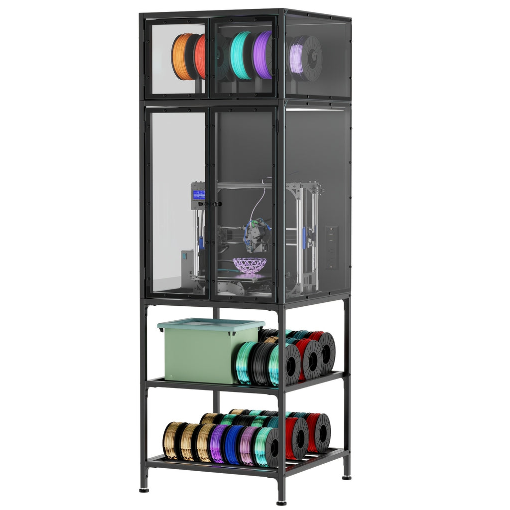 3D Printer Cabinet/Double Layer 3D Printer Filament Storage Rack/T-Shaped Filament Bar & Noise-Reducing/Dust-Proof Design/Suitable for Studio/Office Storage And Organization