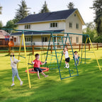 Swing Sets For Backyard With Saucer Swing, Belt Swing, Glider, Climbing Rope, Climbing Ladder, Basketball Rim, 6 In 1 Swing Set