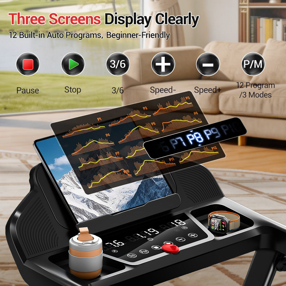 4-in-1 Foldable Treadmill with 15% Incline, Portable with Handle, 300 lbs Capacity for Home and Office