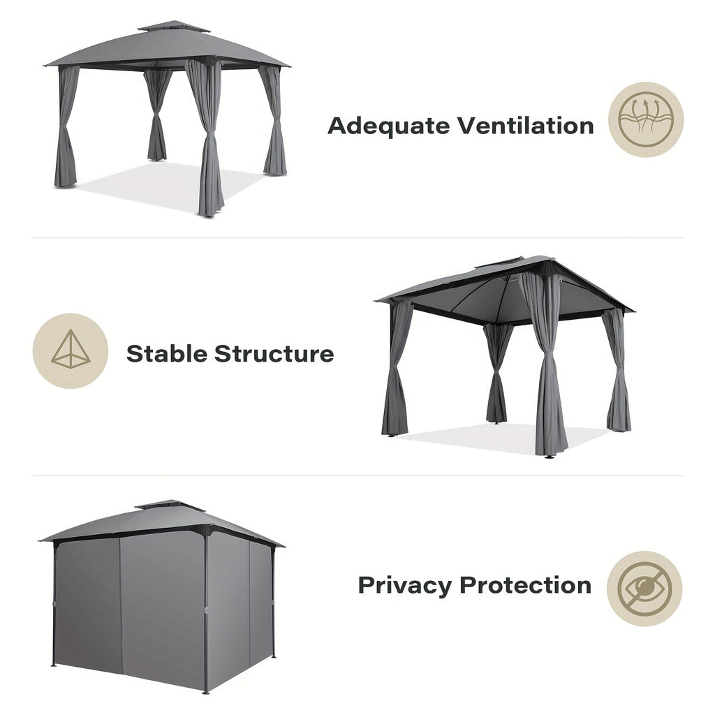 LUAUSAINT HOME 10X10 Ft Arch Gazebo Canopy Tent with Side Curtains, Easy Setup Party Tent Shelter for Patio, Poolside, Backyard And Lawn, Gray