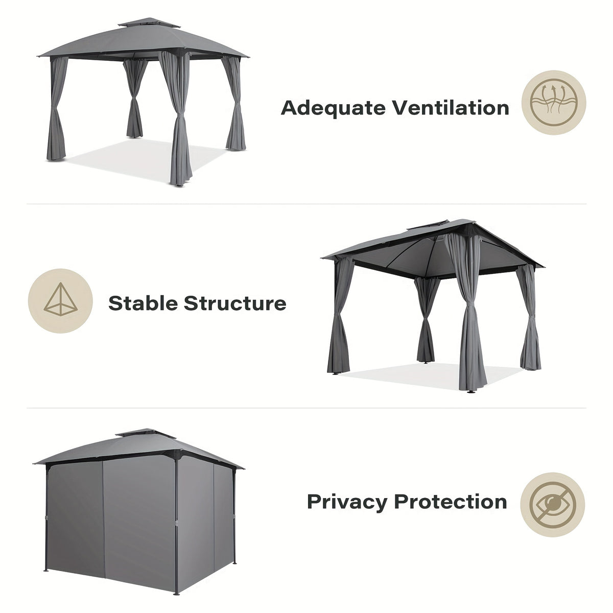 LUAUSAINT HOME 10X10 Ft Arch Gazebo Canopy Tent with Side Curtains, Easy Setup Party Tent Shelter for Patio, Poolside, Backyard And Lawn, Gray