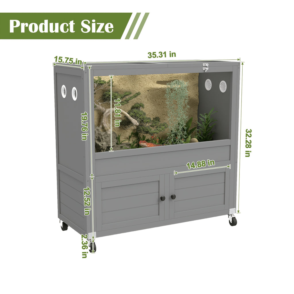 [Reptile Terrarium Stand] 50 Gallon Reptile Terrarium Stand, Adjustable Storage Cabinet, Wheels & Metal Mesh Roof Door, Reptile Habitat Enclosure for Snake/Lizard/Gecko/Tortoise