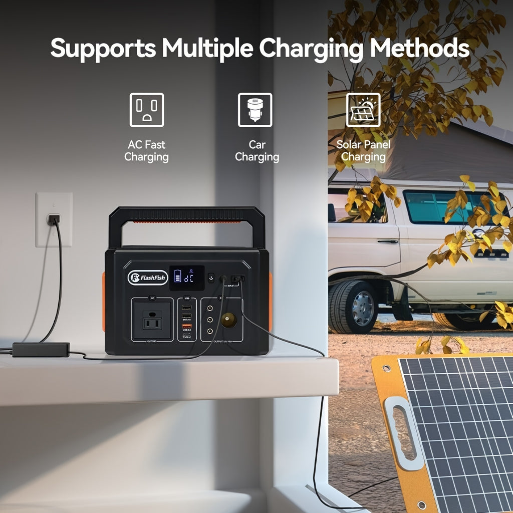 400W Portable Solar Power Station with 100W Foldable Solar Panel - 400Wh Lithium Battery Box with 400W 110V AC Outlets/DC/USB, with 60/100W Solar Panel Foldable, Ideal Off-Grid Power Supply Battery Power Bank for Home Emergency & Outdoor Camping
