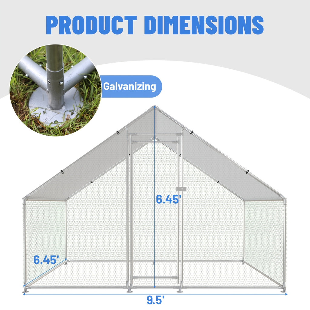 Large Spire Metal Chicken Coop, Waterproof And UV Resistant, Suitable For Outdoor Patio Farms To Raise Poultry Chickens, Ducks And Rabbits, Without Battery