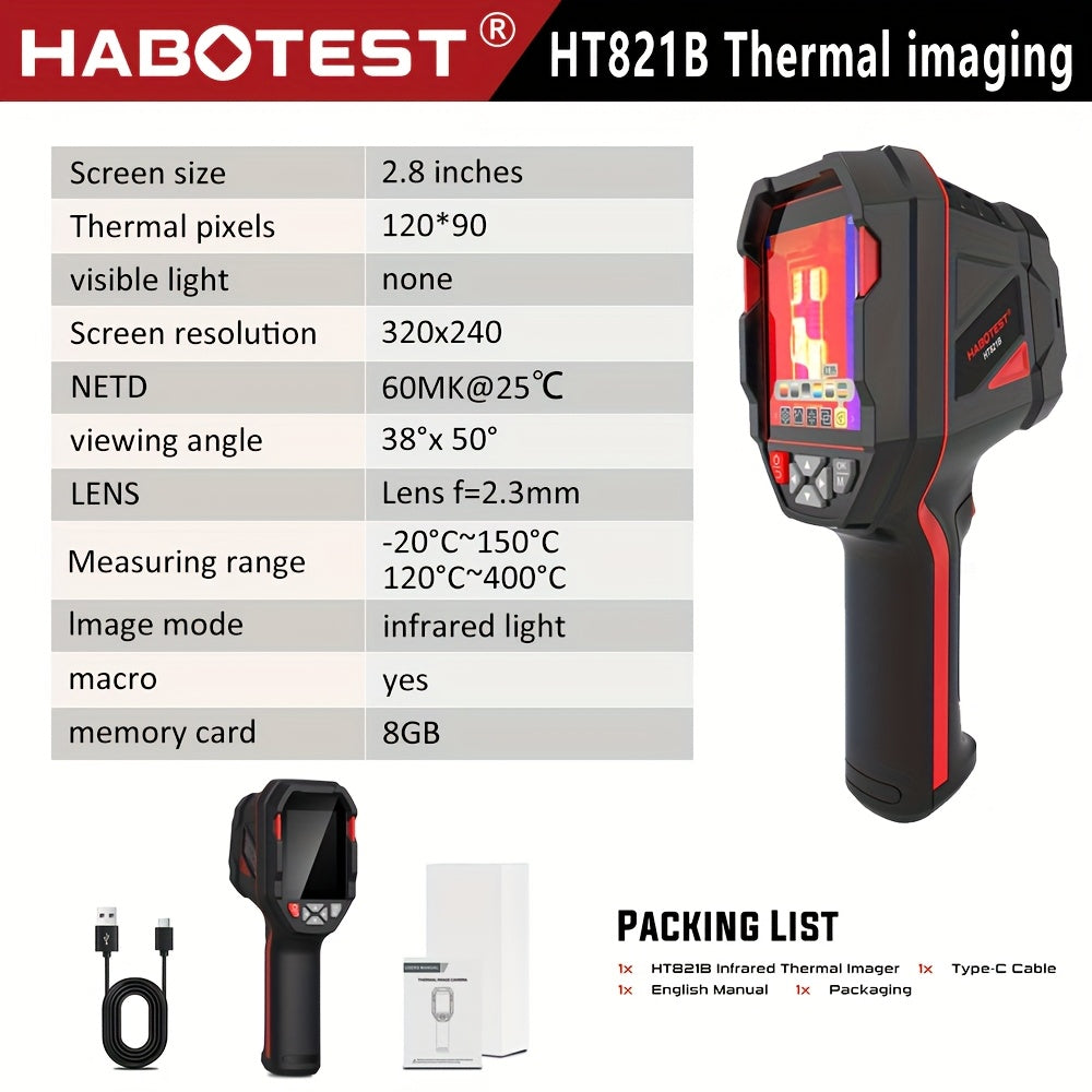 HABOTEST HT821A Portable Wide-Range Thermal Imager (-20°C to 550°C) | 320X240 Resolution | 8GB + USB | Multi-Palettes And LED Light