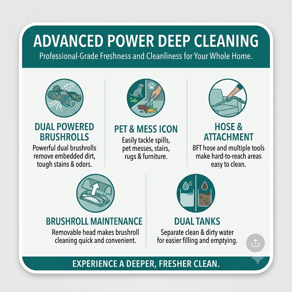 [Carpet Cleaner Machine] Kenmore Carpet Cleaner Machine, Deep Cleaner & Carpet Shampooer, Dual Powered Brushroll, 8ft Hose & Removable Head for Deep Cleaning Rugs, Upholstery & Stairs | 108oz/47oz Dual Tank, 25ft Cord, Lightweight | 2 Attachments