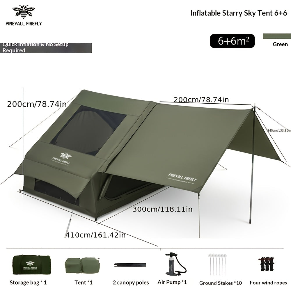 6-10 Person Inflatable Camping Tent - Easy-To-Set-Up Family Outdoor Tent with Sunshade, Windproof, Heat Insulation, And Mosquito Protection. High-Quality Design, Suitable for All Seasons, Includes Storage Bag, Air Conditioning Vent, And Chimney