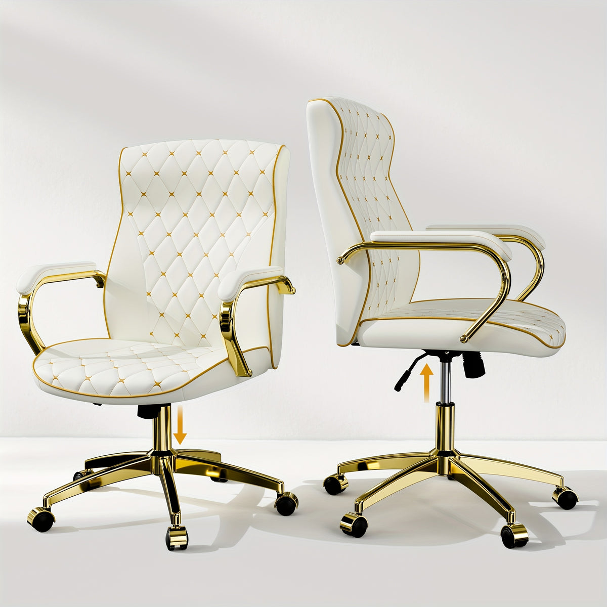 1pc Office Chair with Golden Frame, Soft Office Chair with Wheels And Padded Arms, Mid Back Executive Desk Chair, Swivel Vintage Desk Chair And Height Adjustable