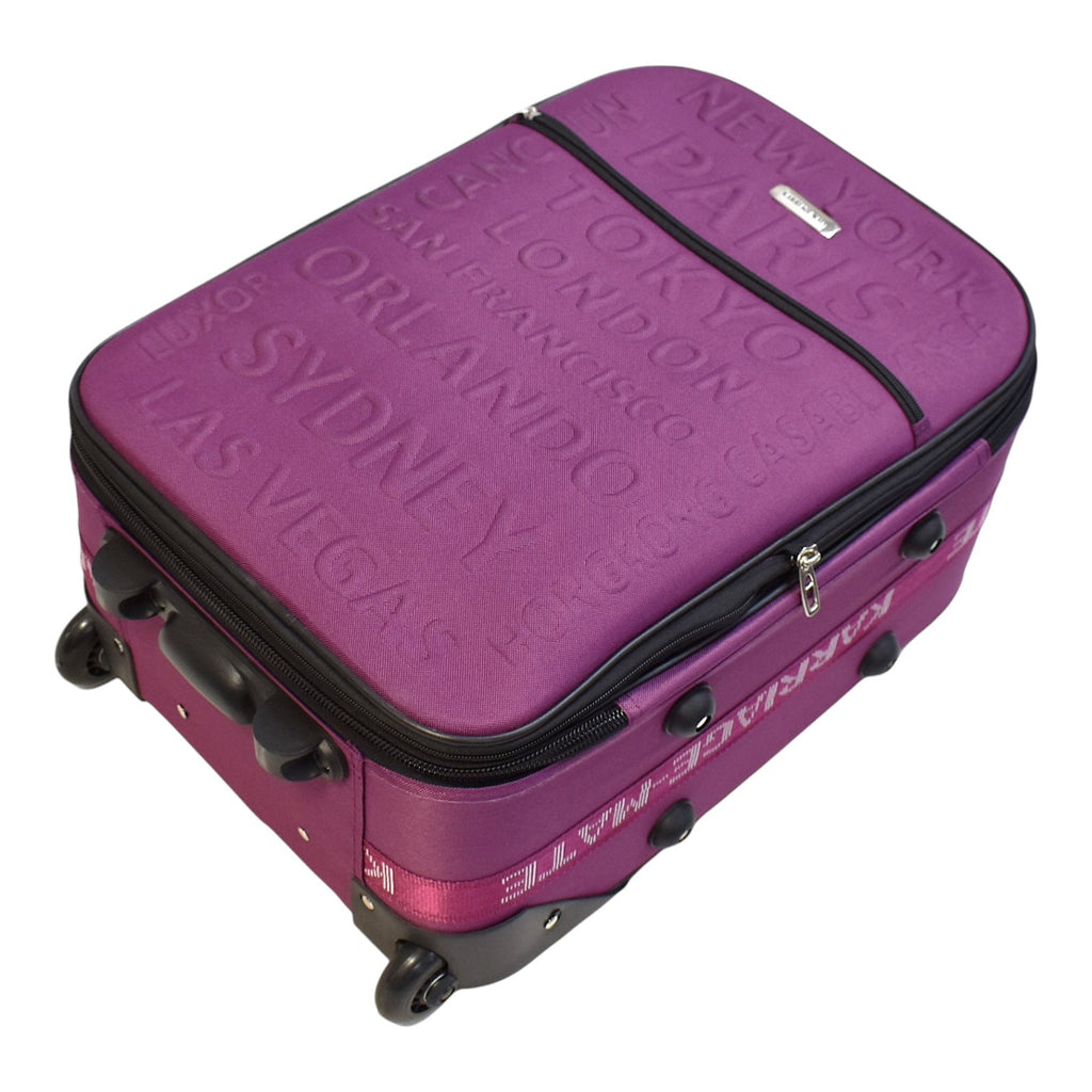 Karriage-Mate 4-Piece Expandable Softside Luggage Set – 20” Carry-On, 25”, 29”, 30” Suitcases – Lightweight Travel Bags with Embossed City Design – Durable Fabric, Telescopic Handles, built-in Lock – Black, Grey, Purple