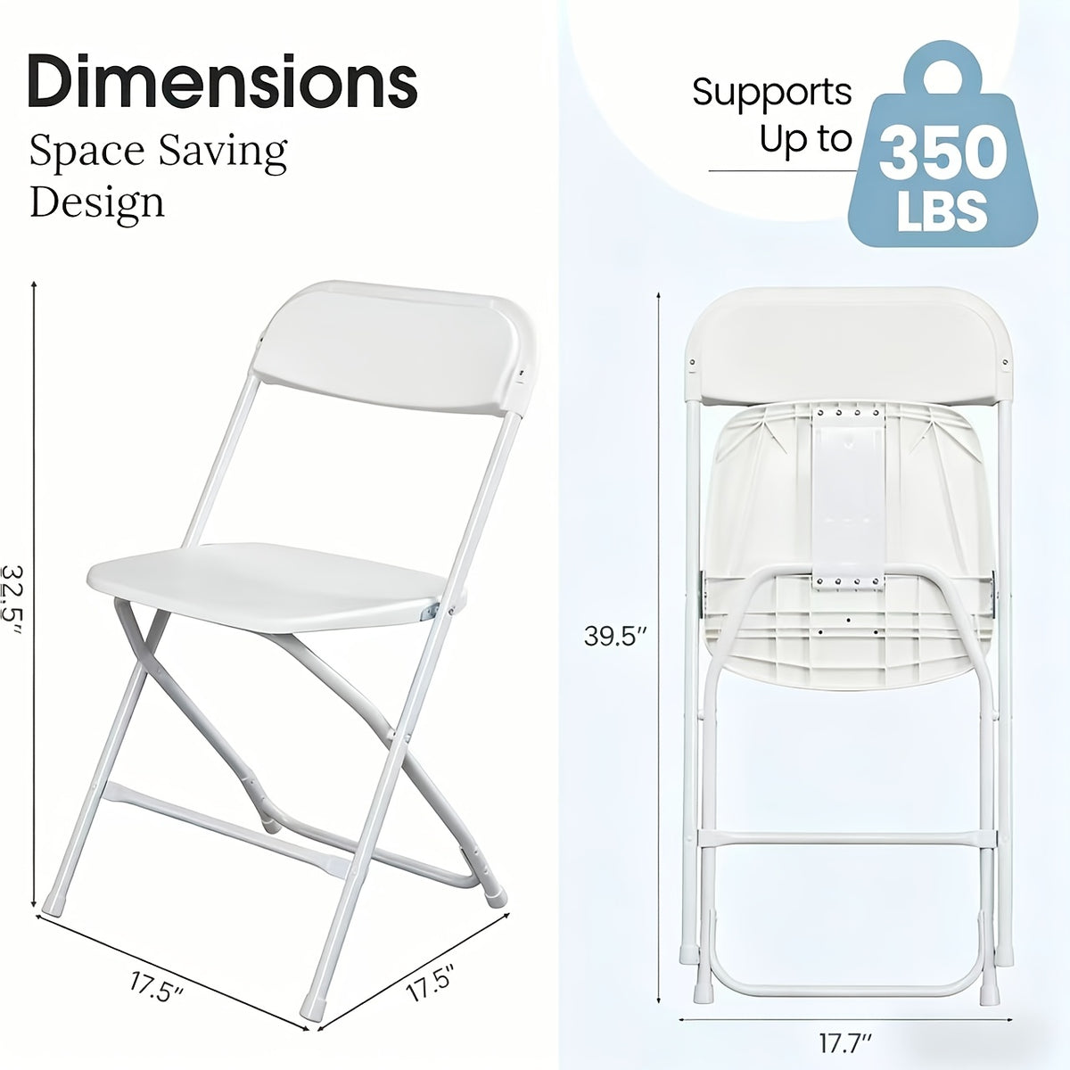 10-Pack White Plastic Folding Chairs, Steel Frame 500LB High Capacity Event Chair Commercial Chairs, Lightweight Portable Plastic Chair for Parties And Weddings, Stackable Commercial Event Seats