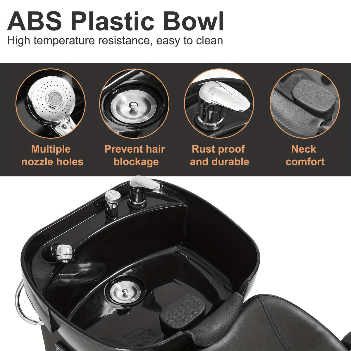Backwash Barber Chair ABS Plastic Shampoo Bowl Sink Unit Station Spa Salon Equipment