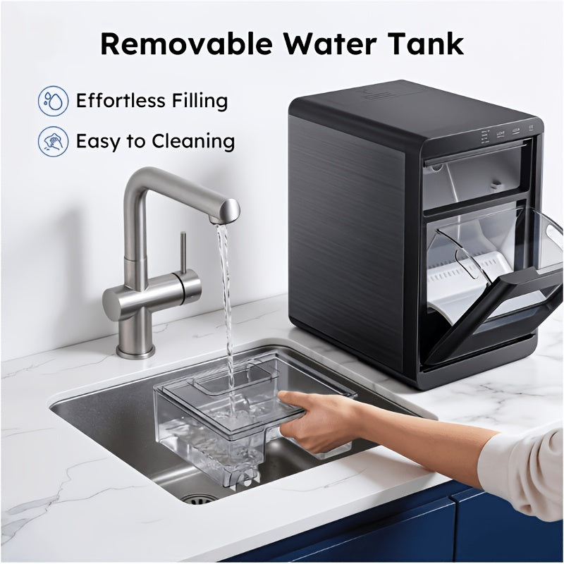 Nugget Ice Maker Countertop, 44 Lbs/Day, Soft Chewable Pebble Ice Machine with Stainless Steel Ice Scoop, for Home, Kitchen, Office, RV & Camping, Stainless Steel, Black