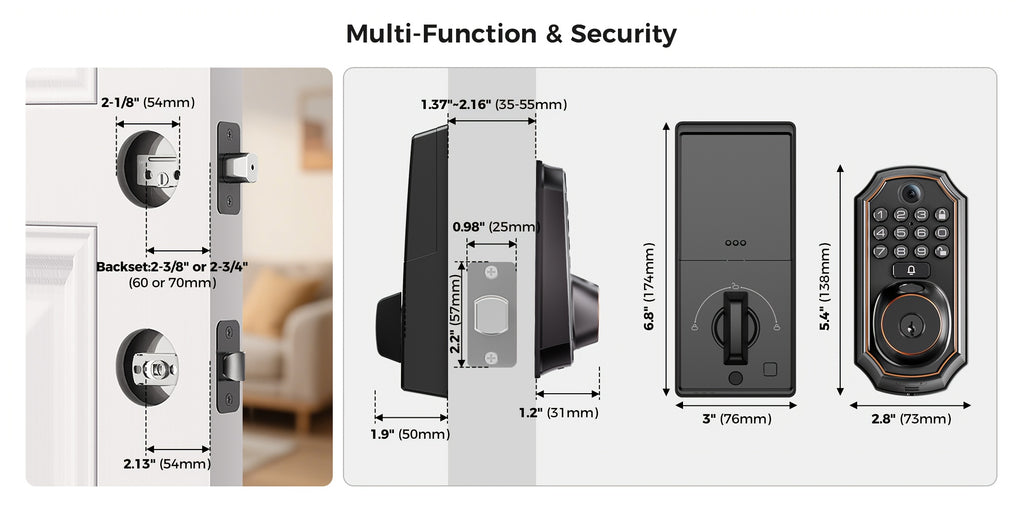 Smart Keypad Door Lock - Keyless Entry Door Lock - Front and Rear Locks and Doorbell - Remote Control, Fingerprint, Two-Way Voice Video and Call, Photo, Recording, APP Control, Voice, 150 Code Smart Deadbolt Lock - Anti-Peeping Password