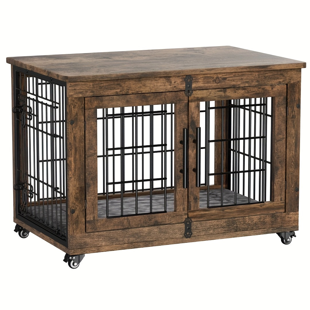 43/36/29/27in Furniture-style Wooden Dog Crate with Anti-Slip Mat, Adjustable Door, Secure Lock, Available In Gray/Brown, Easy to Move with Wheels Or Stable with Anti-Slip Foot Pads, Easy to Clean Pet Cage, Ideal for Home, Living Room Or Bedroom