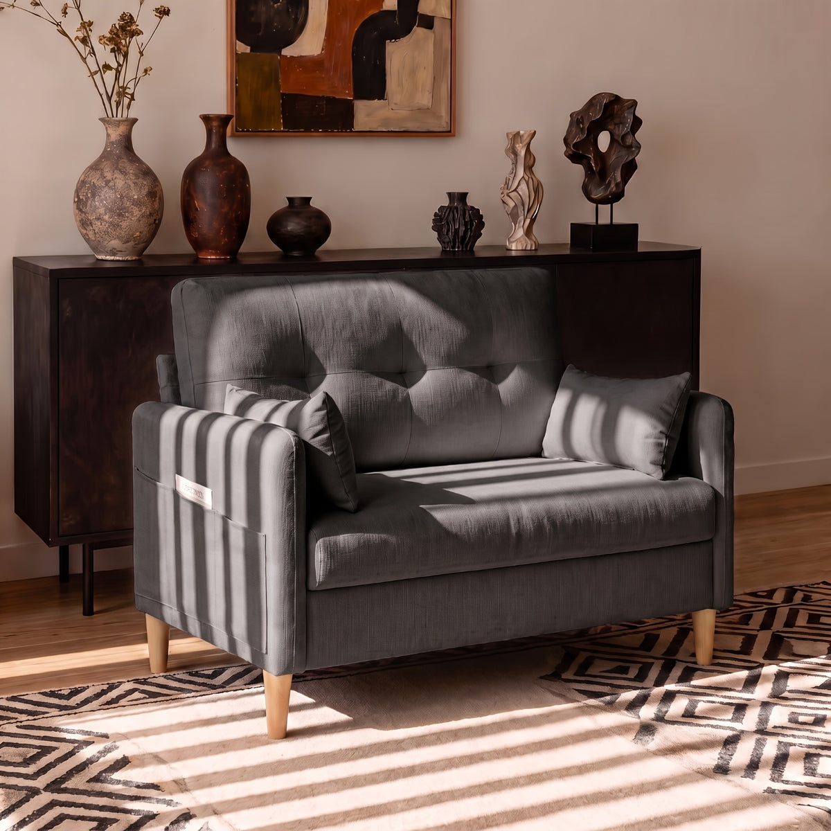 Loveseat Sofa, 47" Small Couch for Living Room, Comfy Chenille Fabric Love Seat for Bedroom Withthrow Pillow, Removable Cushion Cover, Couches for Small Space, Apartment, Dorm