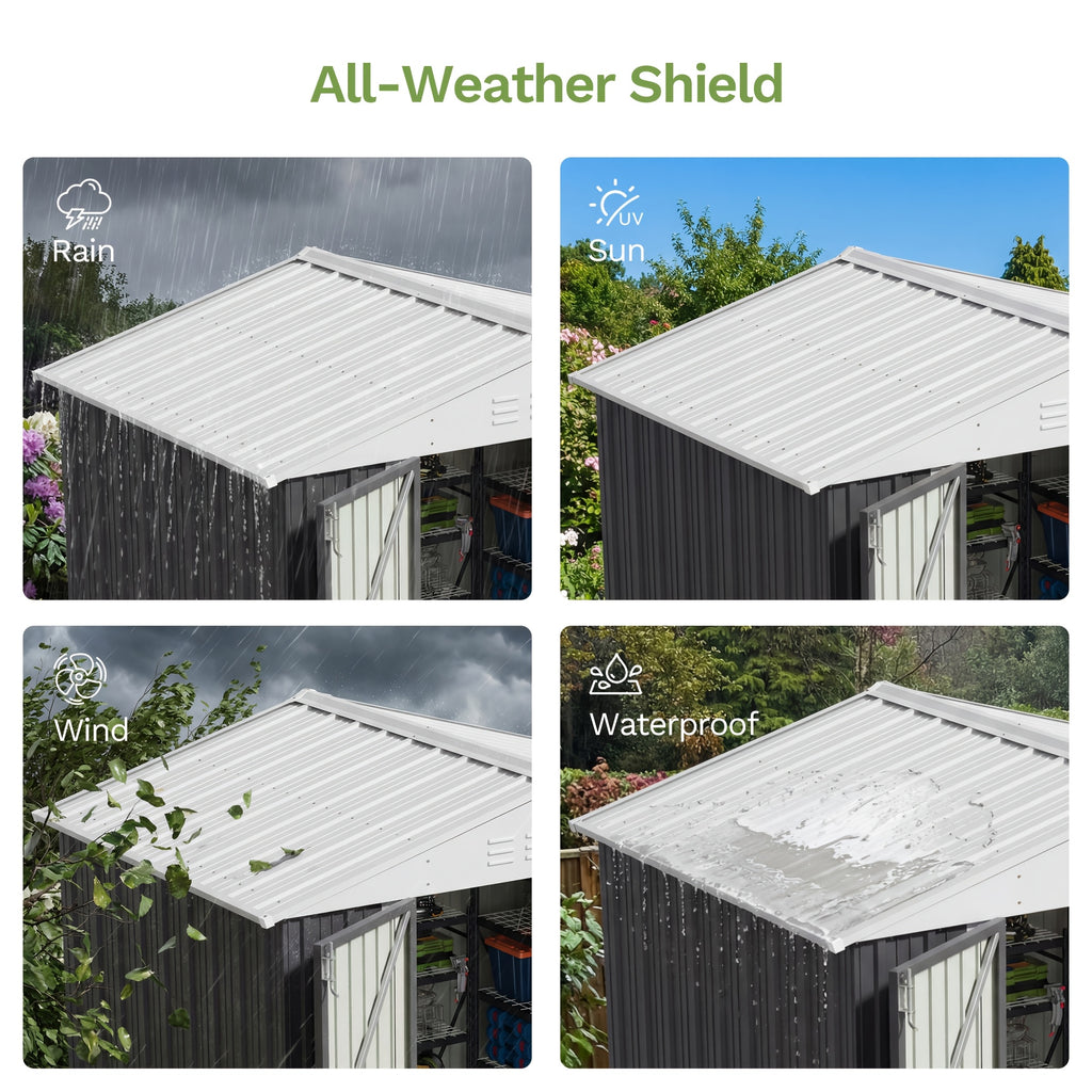 GUNJI 10 X10ft & 8 X 6ft 6 X 4ft & 5 X 3ft Storage Shed with Floor Frame, Metal Tools Shed with Design Of Lockable Doors, Utility And Tool Holder for Garden, Workshop, Backyard, Can Hold Various Tools