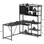 L-Shaped Computer Desk, Reversible 58-Inch Corner Workstation with 7-Tier Shelves and RGB LED Lighting