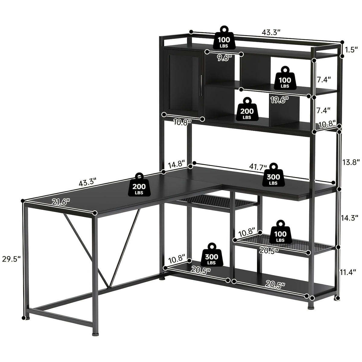 L-Shaped Computer Desk, Reversible 58-Inch Corner Workstation with 7-Tier Shelves and RGB LED Lighting