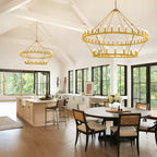 [Modern Farmhouse Chandelier] Modern Farmhouse Chandelier 2 Tier Round Wheel Chandelier Large High Ceiling Light