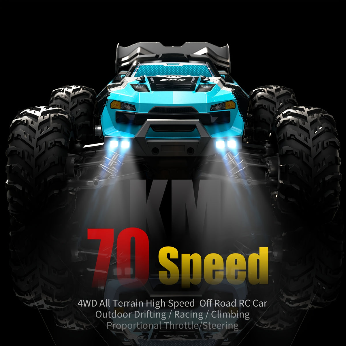 ZHUOYOU 1:16 4WD Off Road High Speed RC Car with Head-up Wheel, 70KM/H Racing Drifting Vehicle, RC390 Motor, 2.4Ghz Remote Control, Supports Cars Racing Together, LED Lights, All Terrain Application