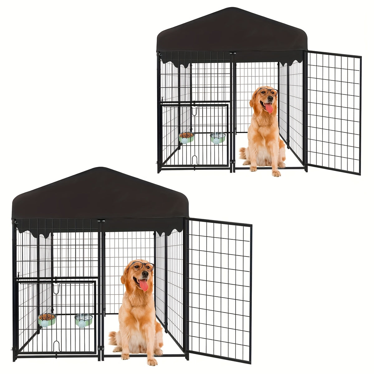 6.2'X4'X4.5' Outdoor Dog Kennel W/ Roof - Heavy Duty Welded Wire Enclosure, Uv/ Cover, Escape-Proof Lock, Easy Access Door & Built-In Bowl for Dogs, Cats, Chickens, Ducks - Backyard, Patio Use
