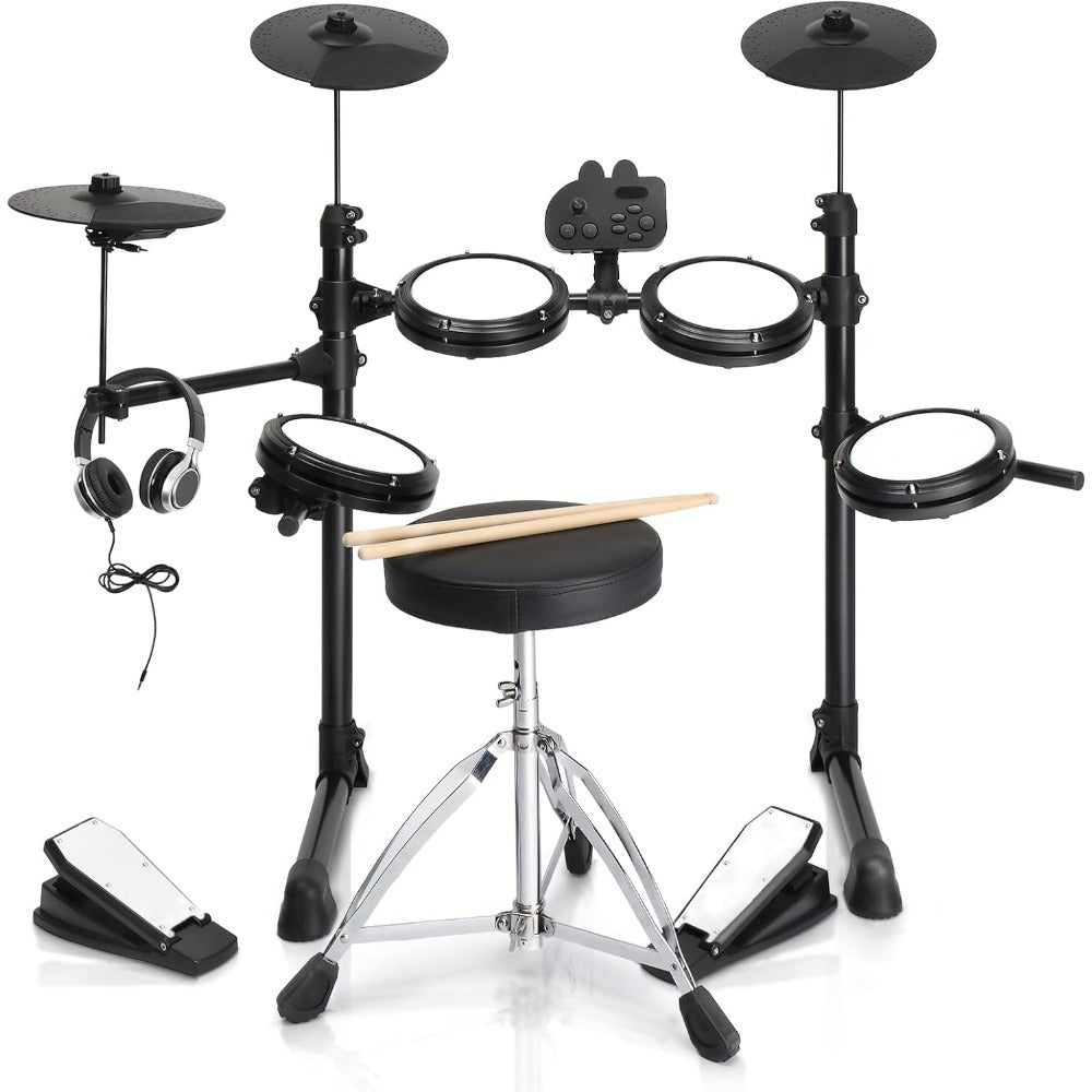 Beginner-Friendly Electronic Drum Set - 4 X 7In Drum Pads, 3 X 10In Cymbals, 150 Sounds, Drum Module, Headphones And Drumsticks - Perfect for Music Creation And Skill Development