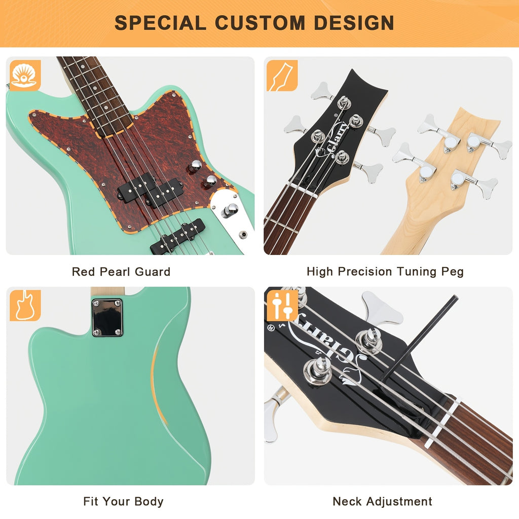 Glarry 4-String Electric Bass Guitar Kit, with Red Pearl Guard Board, Full Size Bass Guitar Kit with 20W AMP, Tuner, Bag And Additions, for Beginner, Bass Musician, Christmas/Festival/Birthday Gift