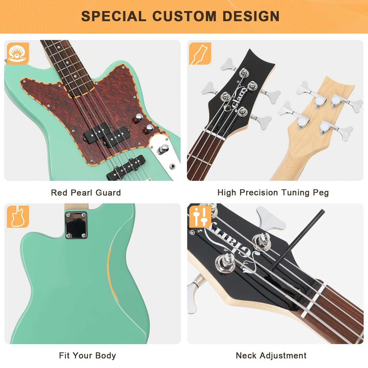 Glarry 4-String Electric Bass Guitar Kit, with Red Pearl Guard Board, Full Size Bass Guitar Kit with 20W AMP, Tuner, Bag And Additions, for Beginner, Bass Musician, Christmas/Festival/Birthday Gift