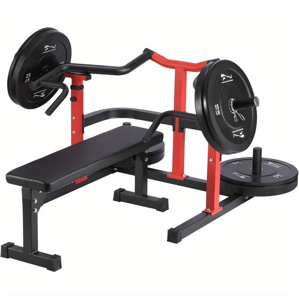 Chest Press Machine with Adjustable Independent Arms and Flat Bench for Home Gym Upper Body Strength Training