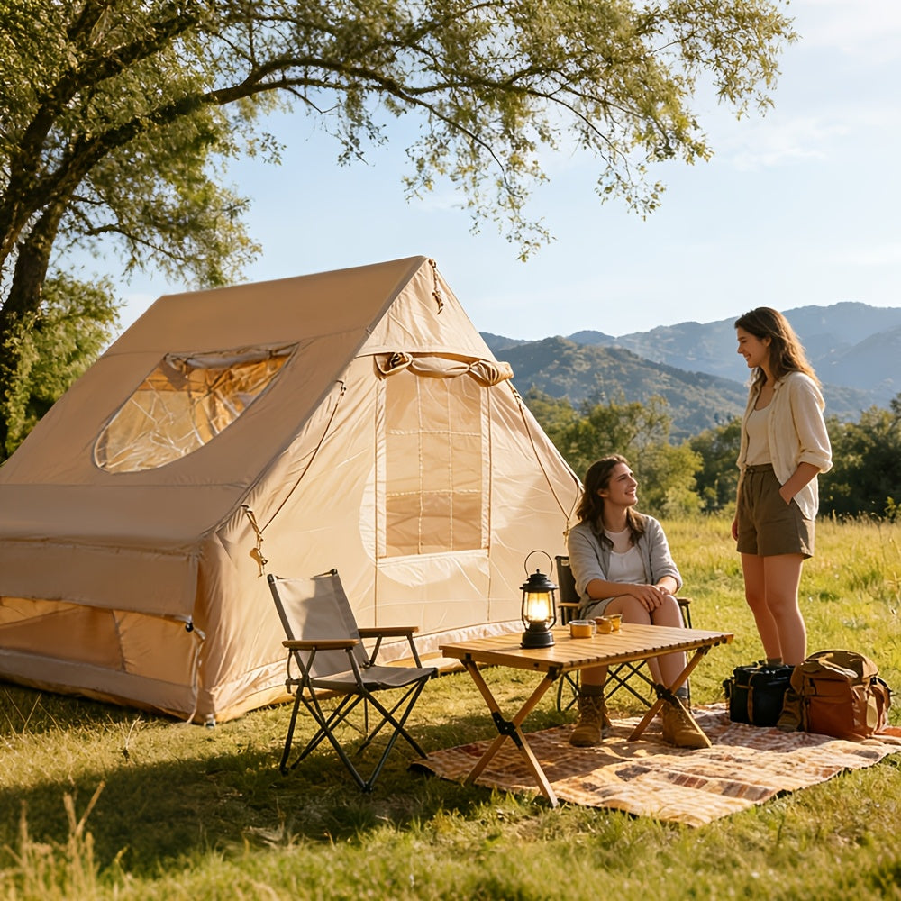 Inflatable Camping Tent（Optional: Skylight, Stove Jack） for 4-6 Person,4 Season Camping Tent, Large Luxury Air Tent with Manual Pump, Easy Setup Portable Glamping House, High Quality Windproof Family Outdoor Shelter Best Valentine's Day Gifts