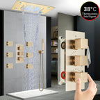 Thermostatic Shower System Set, Featuring a 14X20 Inch LED High-Pressure Rainfall Shower Head, a Luxurious Bathroom Combo with a Handheld Sprayer And Six Massage Body Jets, Including Rough-In Valve Body And Trim, Bathroom Additions in Matte Black