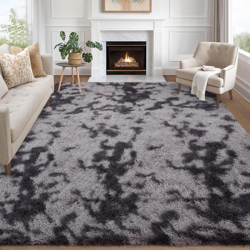 10x14ft Extra Soft Plush Rug - Modern Tie-Dye Black Color, Non-Slip Backing Luxury Suitable for Living Room, Bedroom, Game Room - Thick Cushioned,, Christmas/Thanksgiving Gift