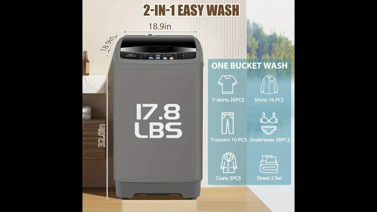Portable Washing Machine 17.8Lbs/15.6Lbs Large Capacity, Full Automatic Washing Machine with 10 Programs And 8 Water Levels Selections, LED Display, Low Noise, Small Washing Machine for Apartment, Home, Dorms, Apartment Laundry, Compact Laundry Solution,