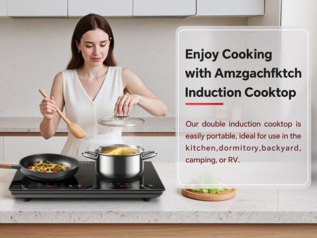 Portable Induction Cooktop 2 Burners, 1800W Double Induction Cooker with 8 Power Settings, 4 Pre-Set Modes, Ultra Thin Design, Sensor Touch Control, Child Safety Lock & Timer, Kitchen Electric Cooktop