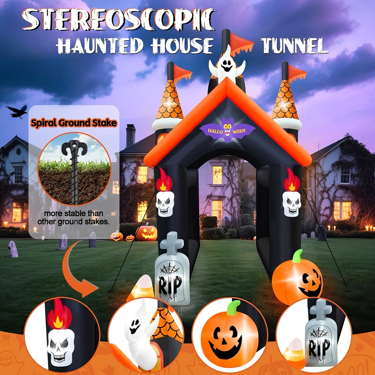 KALOARY Halloween Inflatable Archway 11-13 FT Blow-Up Arch in Witch, Ghost, Castle, Haunted House, Clown, Cemetery, Pumpkin Designs, Some with Built-In Lights, for Yard, Garden, Lawn, Indoor-Outdoor Halloween Party