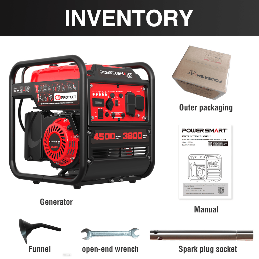 4500w 4-Stroke Portable Generator, CO Alarm, Lightweight & Quiet Gas Generator w/ 12V & USB Ports - Charge Phones, RV, Power Tools, Camping