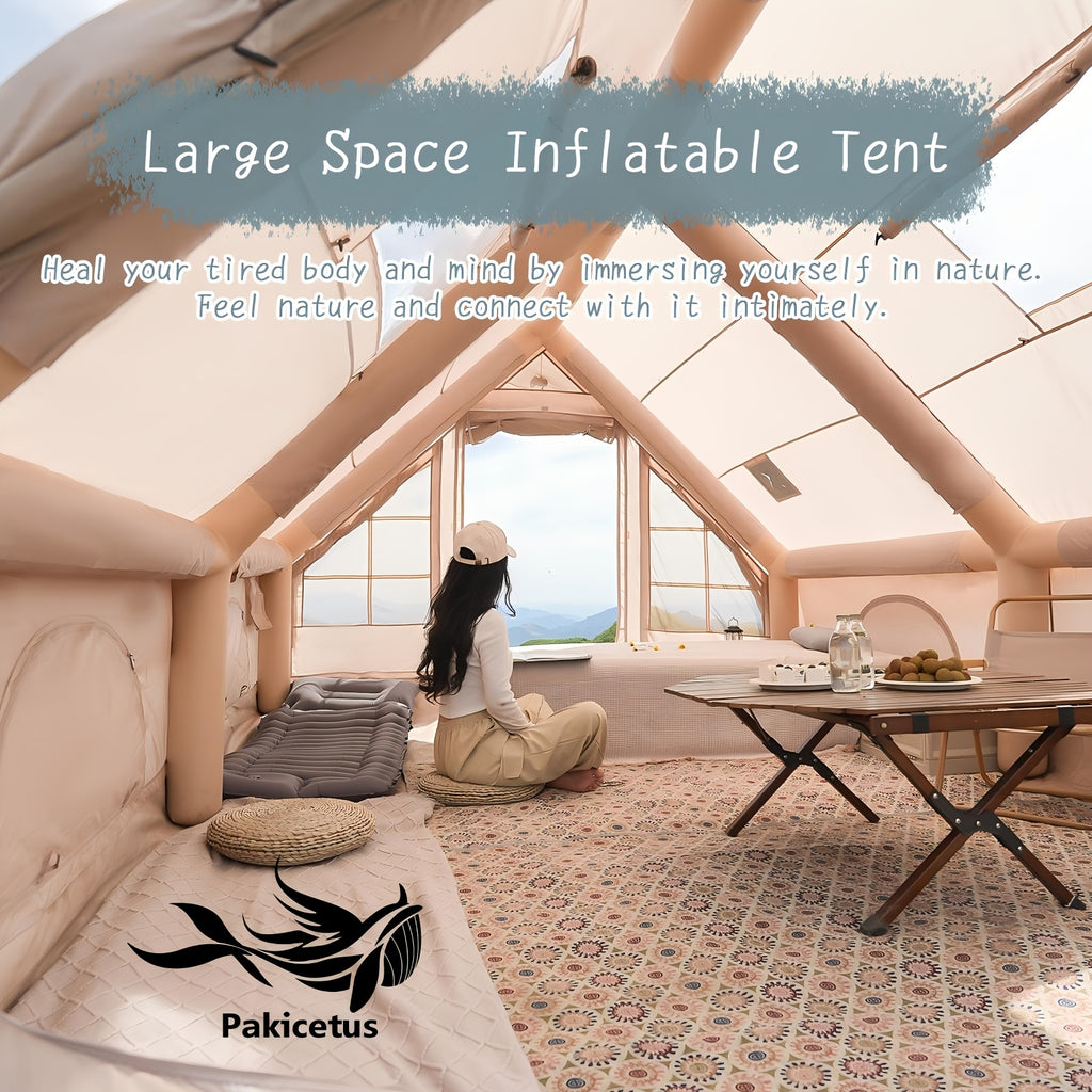 PAKICETUS Premium Inflatable Camping Tent For 4-6 Person, Summer Glamping With Quick Air-Flow & Breathable Mesh, 4 Season All-Weather Shelter, Luxury Large Air Tent With Manual Pump, Easy Setup Heavy-Duty Windproof Family Outdoor House