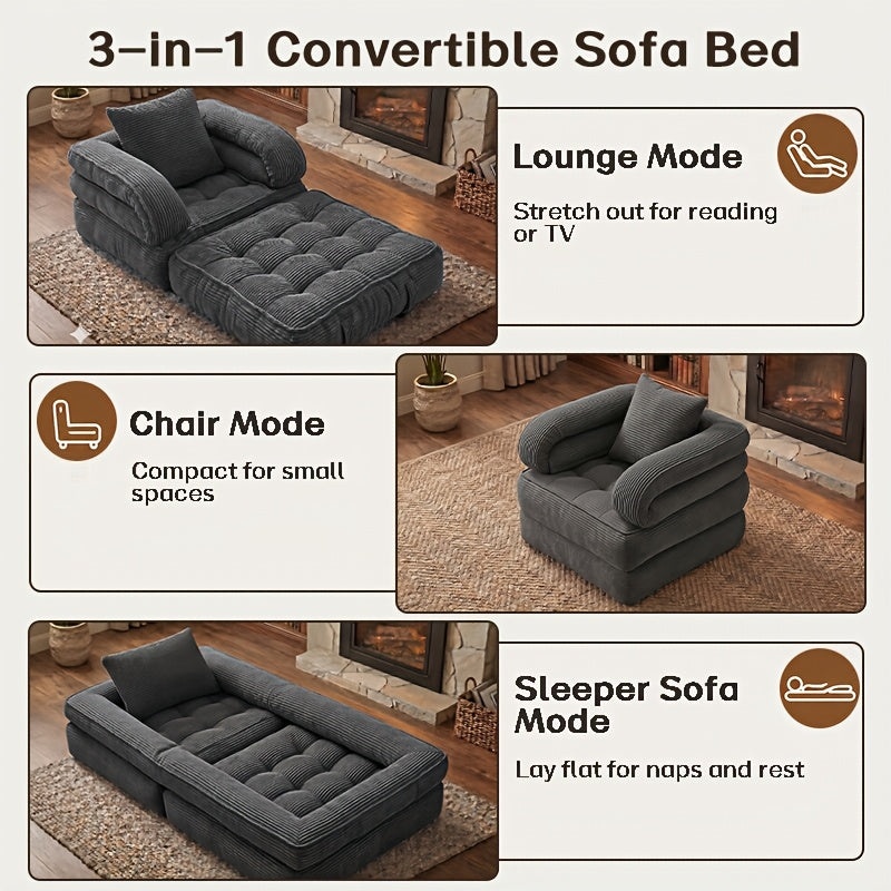 Black Friday Special | Locally Shipped 3-in-1 Compression Folding Sofa Bed, Single Convertible Chair Bed with Backrest & Multi-functional Lounge Chair, Suitable for Apartment Bedrooms, Living Rooms, Guest Rooms for Napping, and Reading, an Ideal Gift