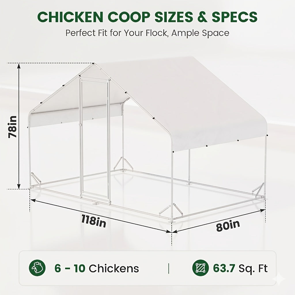 Large Walk-in Metal Chicken Coop with Chicken Run & Hardware Cloth, Solar Light, UV-Resistant Cover, Outdoor Poultry Cage for Farm Use