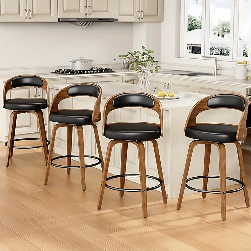 3/4pcs Modern Upholstered Bar Chair Set, 26" Counter-Height Stools With Thick Soft Cushion, Ergonomic Back Support, Solid Wood Legs & Footrest For Kitchen Island