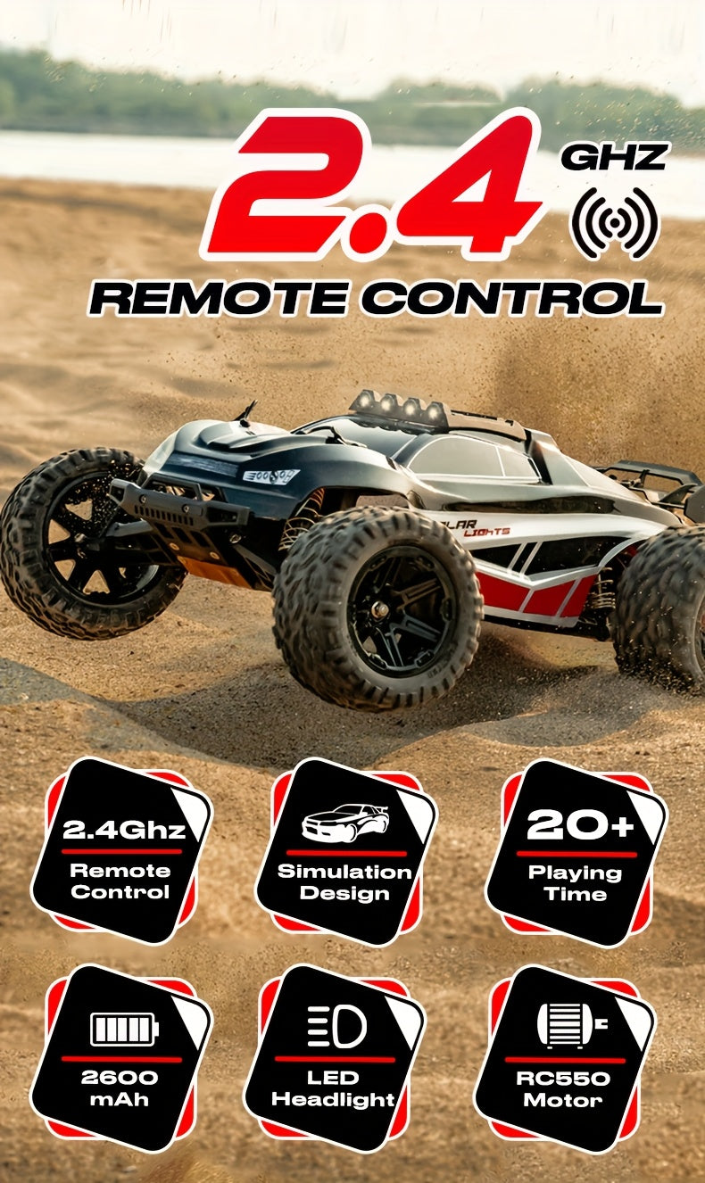 1:8 Full Scale High Speed Off-road Large RC Car, 45KM/H Racing Drifting Truck for Hobbyists, All Terrain Application, LED Headlights, 2600mAh Battery, 2.4Ghz Remote Control, Outdoor Sports Gifts