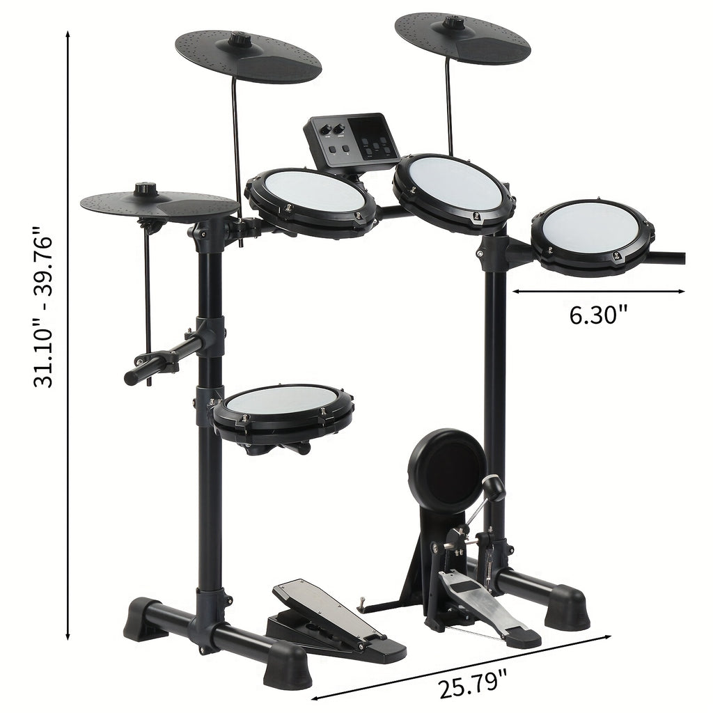 [Portable Electric Drum Kit] Glarry Electric Drum Set With Quiet Mesh Pads & Cymbals - 150-Sound Drum Module, Headphones/Drumsticks Included Suitable For Beginners, Portable Electric Drum Kit For Practice, Birthday Gift For &, No Box/