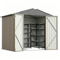[Garden Storage Shed] GUNJI 5X3 FT And 6X4 FT And 8X6 FT Garden Storage Shed with Base Foundation, Heavy Duty Galvanized Steel Weatherproof Outdoor Tool Shed for Backyard Patio Lawn, Rust Resistant Lockable Door Tool House for Gardening Equipment Bike Sto