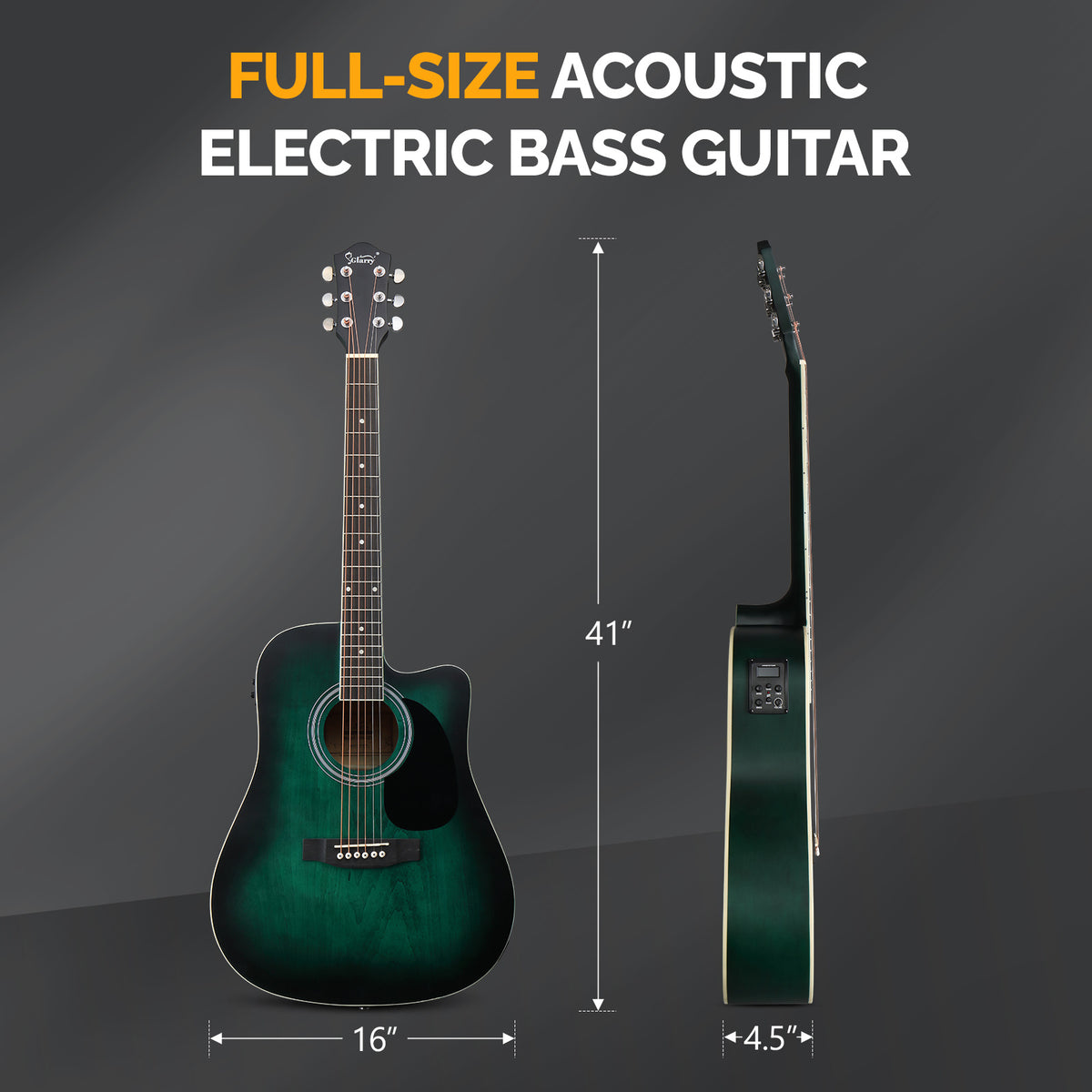 41in Full Size Electric Acoustic Guitar, Acoustic Guitar Kit, Cutaway Style, 6-String, Electric Acoustic Guitar w/Inbuilt Tuner, Bag, Strap, Pickups, Strings