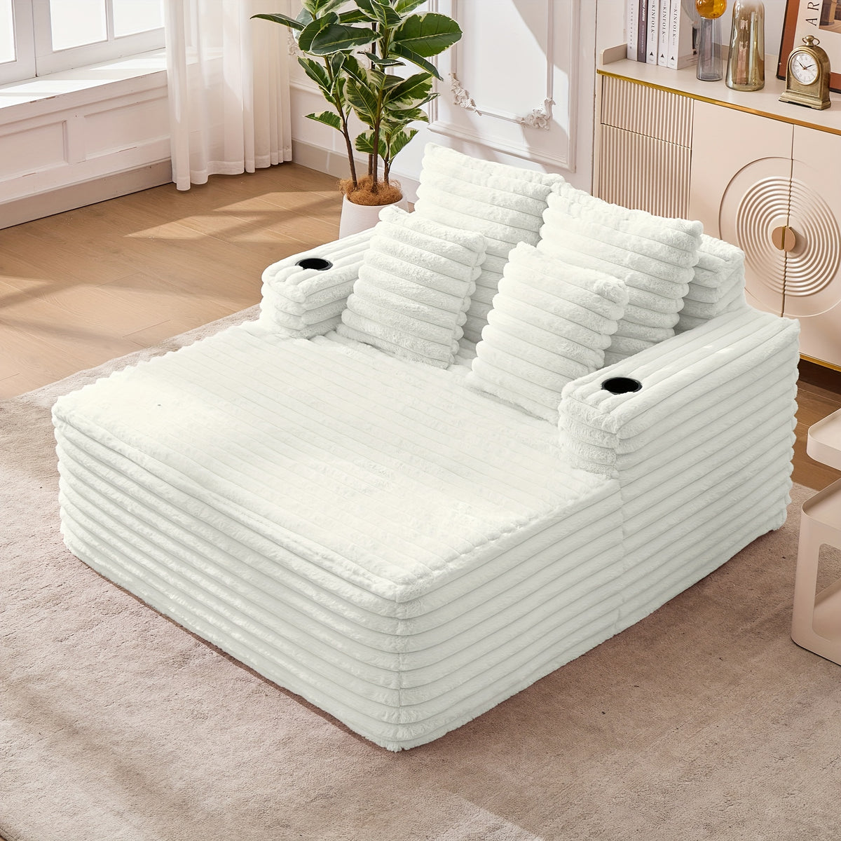 57" Oversized Frameless Floor Sofa, with Cup Holder, Plush Cushioned Lounger with Deep Seat for Living Room & Apartment