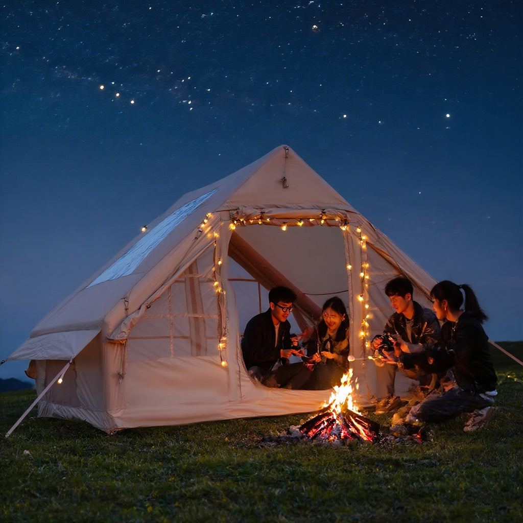 PAKICETUS Quick Setup Inflatable Camping Tent for 4-6 Person Family, Summer Glamping Inflatable House with Breathable Mesh And Quick Air-Flow, Suitable for All Seasons, Outdoor Camping, Hiking, And Backpacking